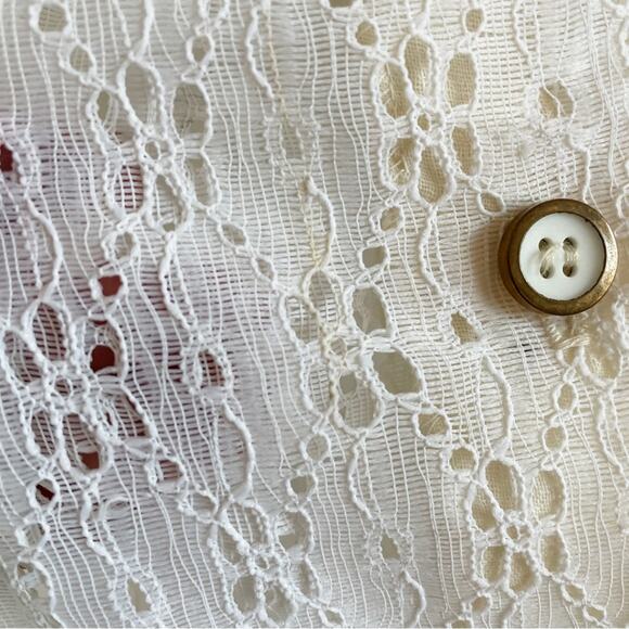 Vintage 70s Daisy lace ruffle off white wide collar button down blouse size M - Picture 8 of 11
